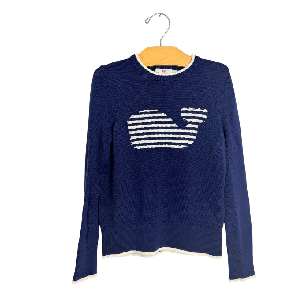 Vineyard Vines Girls Navy Blue Intarsia Whale Logo Knit Sweater Size S 7-8